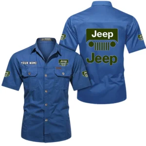 Jeep Short Sleeved Shirt, All Over Print Button Shirt CAR444052625936 - Cowboy Blue