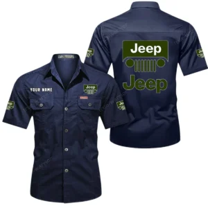 Jeep Short Sleeved Shirt, All Over Print Button Shirt CAR444052625936 - Dark Blue