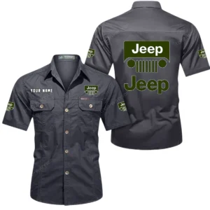 Jeep Short Sleeved Shirt, All Over Print Button Shirt CAR444052625936 - Gray