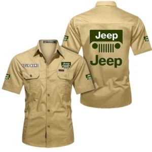 Jeep Short Sleeved Shirt, All Over Print Button Shirt CAR444052625936 - Khaki