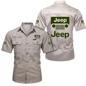 Jeep Short Sleeved Shirt, All Over Print Button Shirt CAR444052625936 - Beige