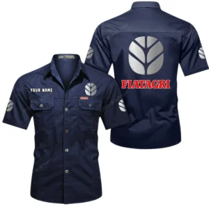 Fiatagri Short Sleeved Shirt, All Over Print Button Shirt CAR444052625937 - Dark Blue