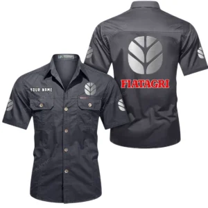 Fiatagri Short Sleeved Shirt, All Over Print Button Shirt CAR444052625937 - Gray