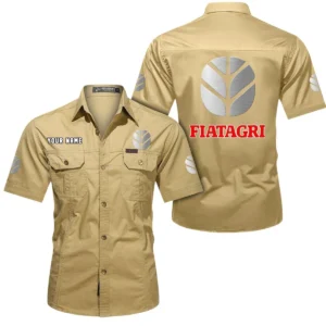 Fiatagri Short Sleeved Shirt, All Over Print Button Shirt CAR444052625937 - Khaki