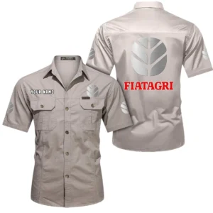 Fiatagri Short Sleeved Shirt, All Over Print Button Shirt CAR444052625937 - Beige