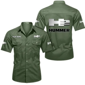 H2 Hummer Short Sleeved Shirt, All Over Print Button Shirt CAR444052625938 - Army Green