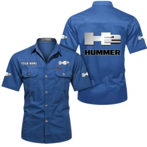 H2 Hummer Short Sleeved Shirt, All Over Print Button Shirt CAR444052625938 - Cowboy Blue