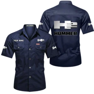 H2 Hummer Short Sleeved Shirt, All Over Print Button Shirt CAR444052625938 - Dark Blue