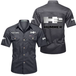 H2 Hummer Short Sleeved Shirt, All Over Print Button Shirt CAR444052625938 - Gray