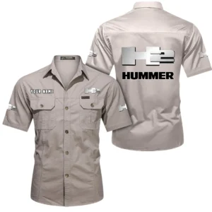 H2 Hummer Short Sleeved Shirt, All Over Print Button Shirt CAR444052625938 - Beige