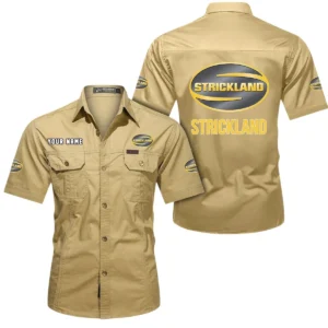 Strickland Short Sleeved Shirt, All Over Print Button Shirt CAR444052625939 - Khaki