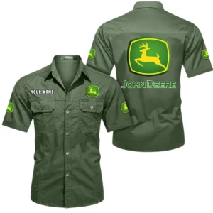 John Deere Short Sleeved Shirt, All Over Print Button Shirt CAR444052625940 - Army Green