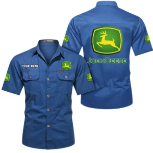 John Deere Short Sleeved Shirt, All Over Print Button Shirt CAR444052625940 - Cowboy Blue