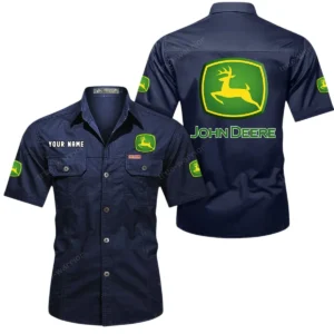 John Deere Short Sleeved Shirt, All Over Print Button Shirt CAR444052625940 - Dark Blue