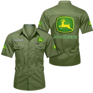 John Deere Short Sleeved Shirt, All Over Print Button Shirt CAR444052625940 - Fruit Green