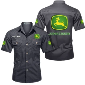 John Deere Short Sleeved Shirt, All Over Print Button Shirt CAR444052625940 - Gray