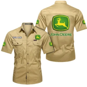 John Deere Short Sleeved Shirt, All Over Print Button Shirt CAR444052625940 - Khaki
