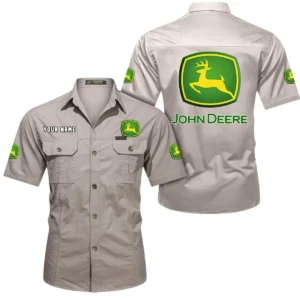 John Deere Short Sleeved Shirt, All Over Print Button Shirt CAR444052625940 - Beige