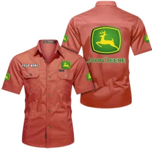 John Deere Short Sleeved Shirt, All Over Print Button Shirt CAR444052625940 - Red