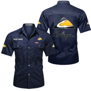 Challenger Short Sleeved Shirt, All Over Print Button Shirt CAR444052625941 - Dark Blue