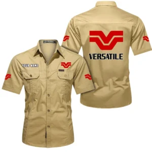 Versatile Short Sleeved Shirt, All Over Print Button Shirt CAR444052625942 - Khaki