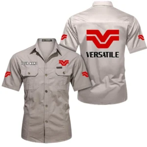 Versatile Short Sleeved Shirt, All Over Print Button Shirt CAR444052625942 - Beige
