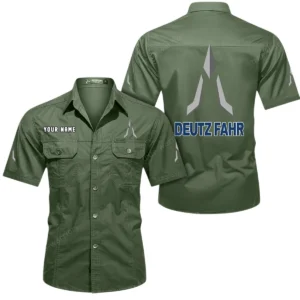 Deutz Fahr Short Sleeved Shirt, All Over Print Button Shirt CAR444052625943 - Army Green