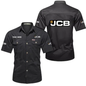 JCB Agricultural Tractors Short Sleeved Shirt, All Over Print Button Shirt CAR444052625944 - Black