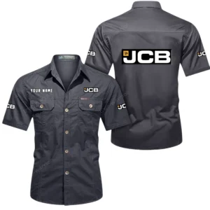 JCB Agricultural Tractors Short Sleeved Shirt, All Over Print Button Shirt CAR444052625944 - Gray