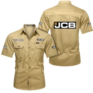 JCB Agricultural Tractors Short Sleeved Shirt, All Over Print Button Shirt CAR444052625944 - Khaki