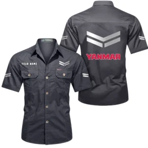 Yanmar Short Sleeved Shirt, All Over Print Button Shirt CAR444052625946 - Gray