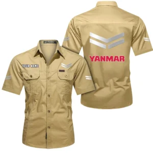 Yanmar Short Sleeved Shirt, All Over Print Button Shirt CAR444052625946 - Khaki