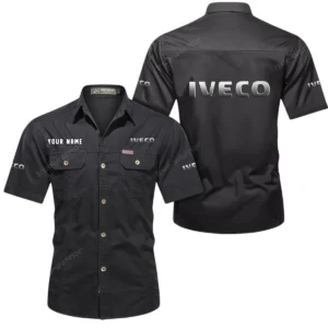 Iveco Short Sleeved Shirt, All Over Print Button Shirt CAR444052625947 - Black