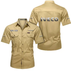 Iveco Short Sleeved Shirt, All Over Print Button Shirt CAR444052625947 - Khaki