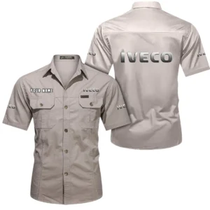 Iveco Short Sleeved Shirt, All Over Print Button Shirt CAR444052625947 - Beige