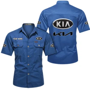 Kia Short Sleeved Shirt, All Over Print Button Shirt CAR444052625948 - Cowboy Blue