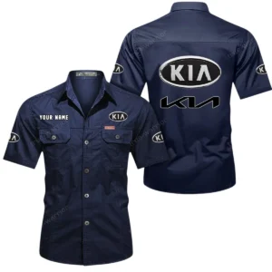 Kia Short Sleeved Shirt, All Over Print Button Shirt CAR444052625948 - Dark Blue
