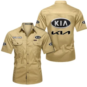 Kia Short Sleeved Shirt, All Over Print Button Shirt CAR444052625948 - Khaki