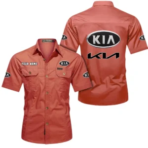 Kia Short Sleeved Shirt, All Over Print Button Shirt CAR444052625948 - Red