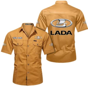 Lada Short Sleeved Shirt, All Over Print Button Shirt CAR444052625949 - Turmeric