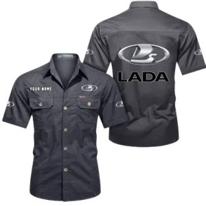 Lada Short Sleeved Shirt, All Over Print Button Shirt CAR444052625949 - Gray