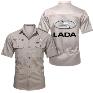 Lada Short Sleeved Shirt, All Over Print Button Shirt CAR444052625949 - Beige