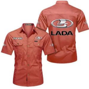 Lada Short Sleeved Shirt, All Over Print Button Shirt CAR444052625949 - Red
