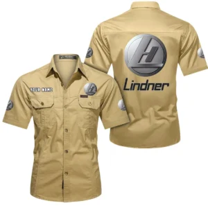 Lindner Short Sleeved Shirt, All Over Print Button Shirt CAR444052625950 - Khaki