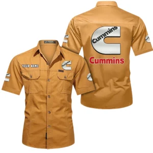 Cummins Short Sleeved Shirt, All Over Print Button Shirt CAR444052625952 - Turmeric