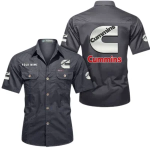 Cummins Short Sleeved Shirt, All Over Print Button Shirt CAR444052625952 - Gray