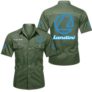 Landini Short Sleeved Shirt, All Over Print Button Shirt CAR444052625956 - Army Green