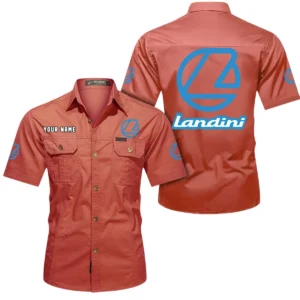Landini Short Sleeved Shirt, All Over Print Button Shirt CAR444052625956 - Red