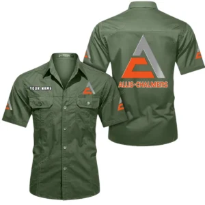 Allis Chalmers Short Sleeved Shirt, All Over Print Button Shirt CAR444052625957 - Army Green