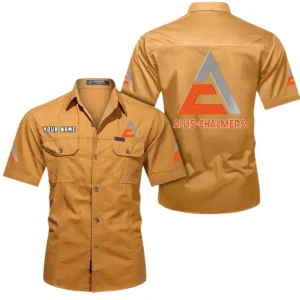 Allis Chalmers Short Sleeved Shirt, All Over Print Button Shirt CAR444052625957 - Turmeric